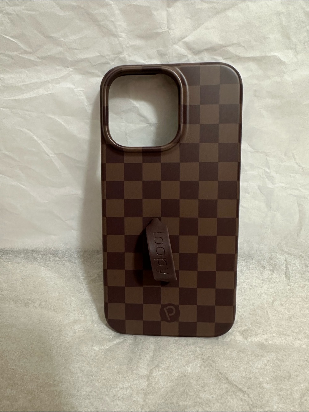 Loopy Case “Cocoa Checkered” Brown Phone Case with Integrated Loopy Strap